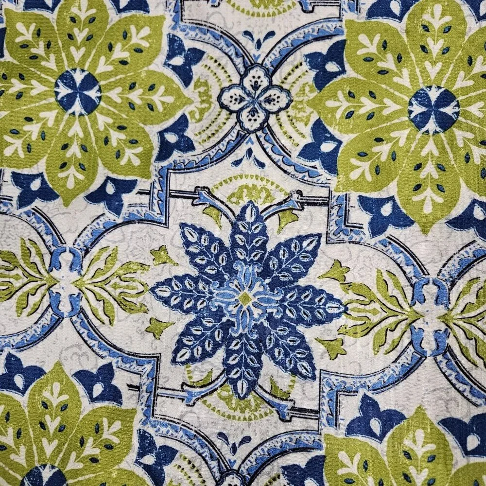 Round Tablecloth Linen 70in Porto Green Blue Floral Microfiber Wipe Clean Dining